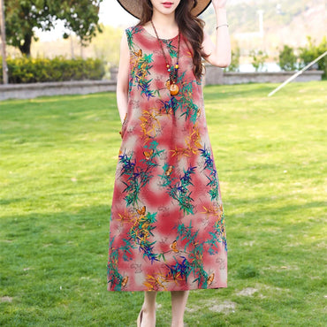 New Fashion Casual Style 2023 Summer Dresses For Women V-neck Cotton Robe Femme Vintage A-line Solid Dress Women Clothing