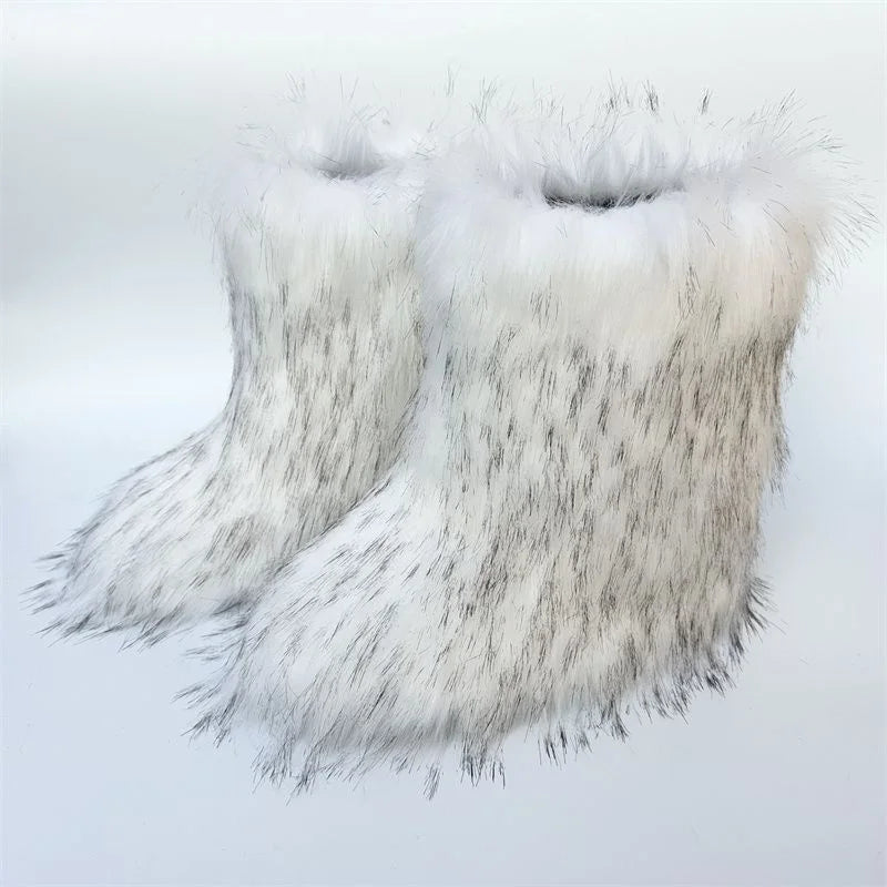 Y2K Fluffy Mid-calf Boots Winter Women Fashion Snow Boots Warm Cotton Shoes