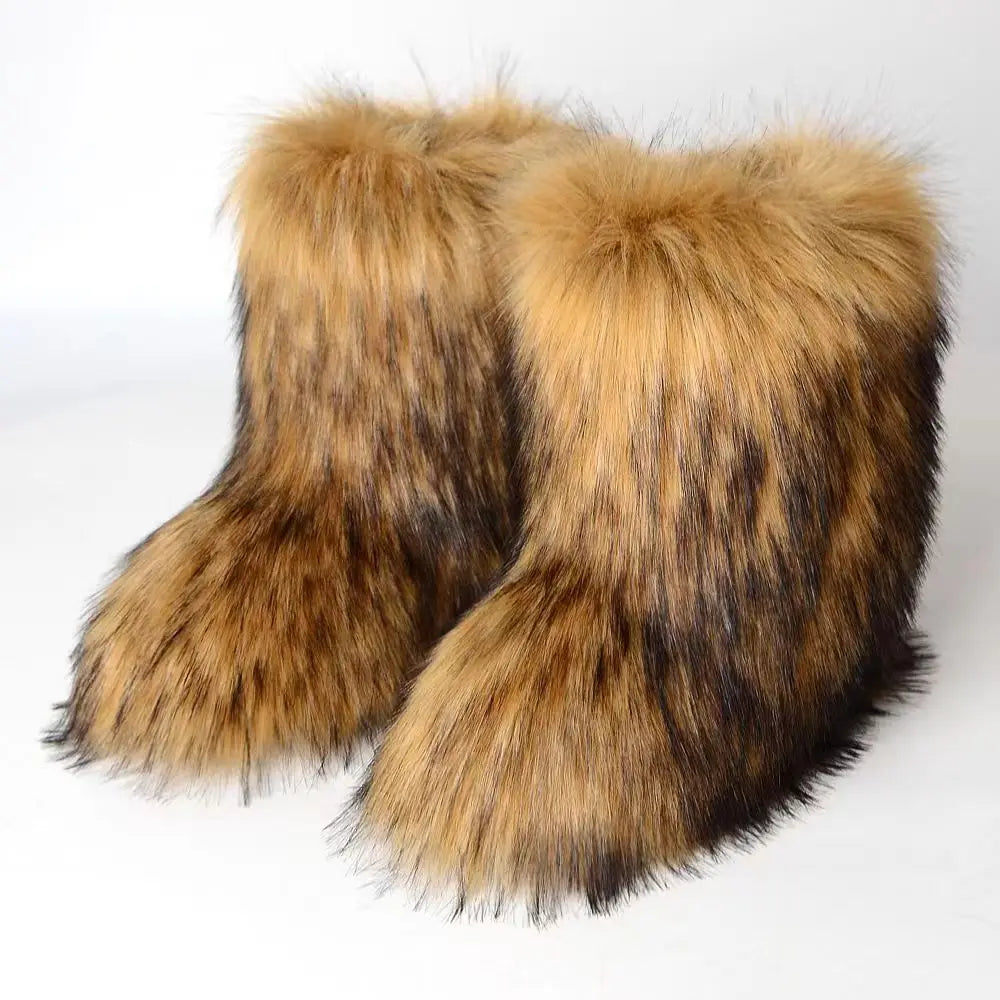 Y2K Fluffy Mid-calf Boots Winter Women Fashion Snow Boots Warm Cotton Shoes