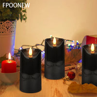 Led Candles 3D Simulation Dance Flame Timer Waterproof Candle Light Battery operated Pillar artificial Candle Black Candle Lamp