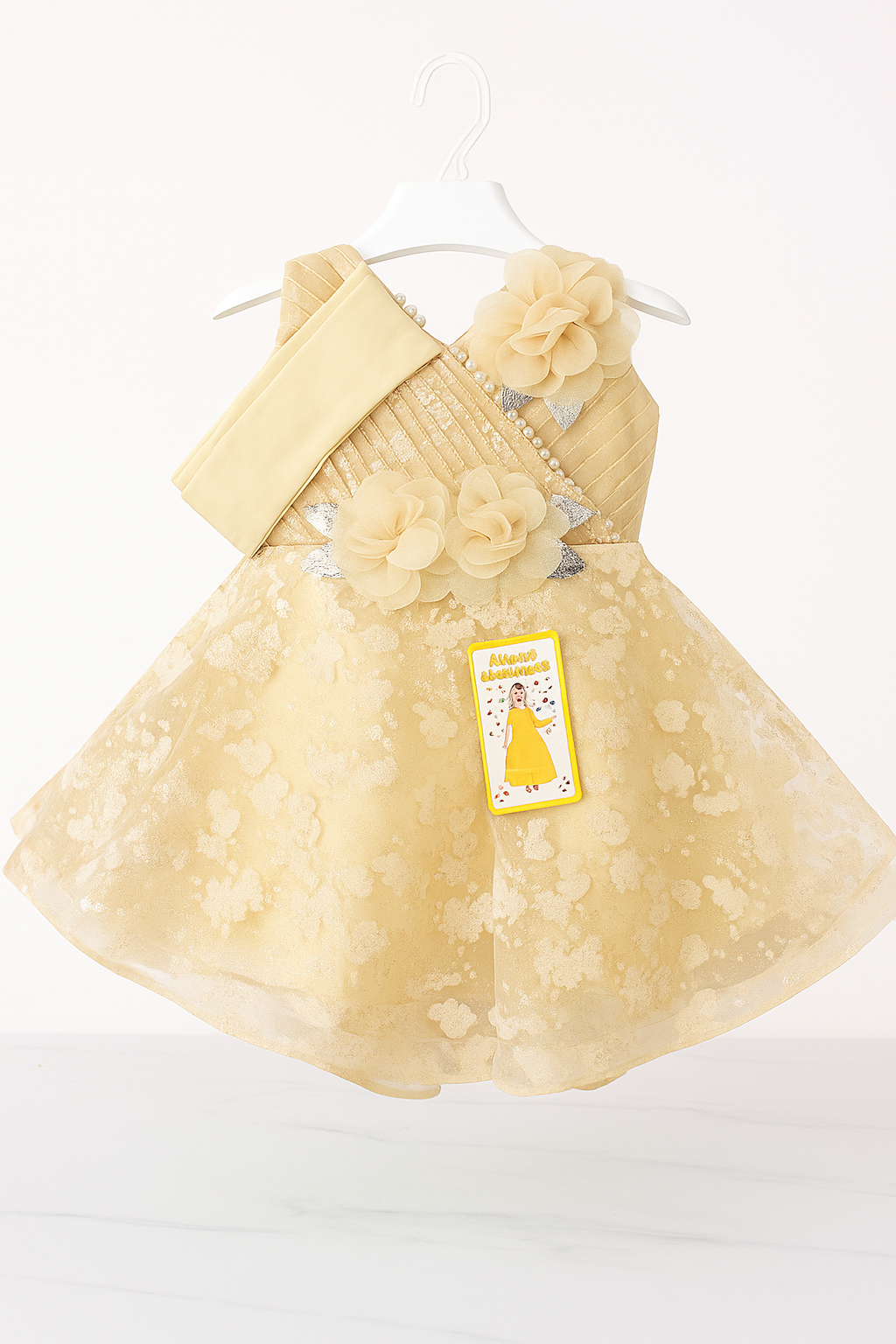 Charming Pink Baby Girl Party Dress with Floral Appliqué, Pearl Accents & Pleated Bodice Elegant Infant & Toddler Occasion Wear