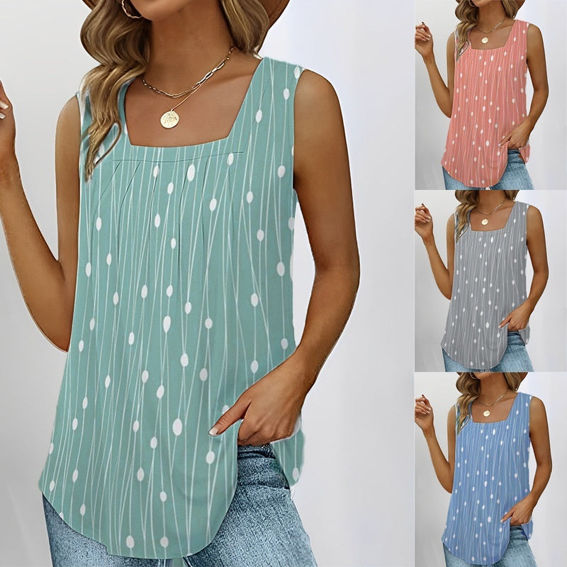 Summer New Polka Dot Sleeveless Square Collar Vest Women's Top